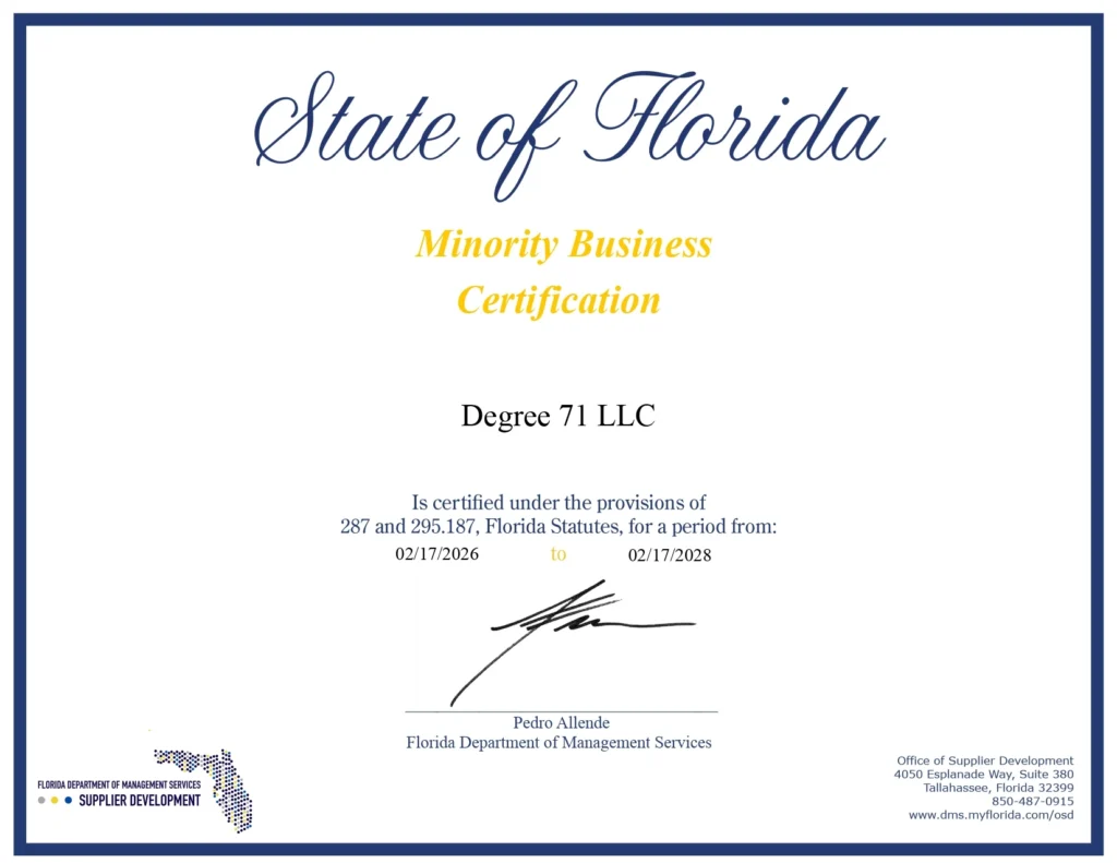 Certification Degree71 minority business